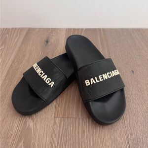 Balenciaga Black Slides with Logo